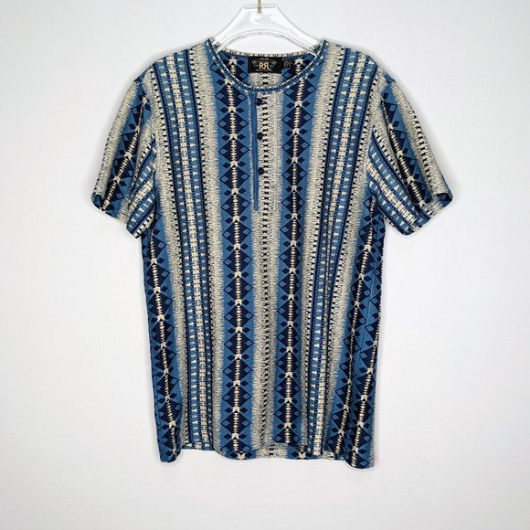 Ralph Lauren Double RL Other - RRL Ralph Lauren Blue Southwest Stripe Henley T-Shirt Short Sleeve Size M
